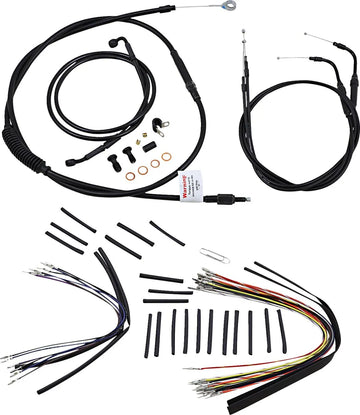 harley davidson flstc [BURLY BRAND] - Complete Black Vinyl Handlebar Cable/Line Kit for Ape Hanger