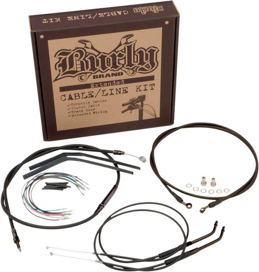 harley davidson flst [BURLY BRAND] - Complete Black Vinyl Handlebar Cable/Line Kit for Ape Hanger