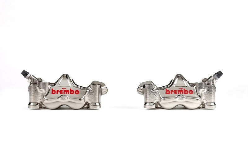 Ducati Hyperstrada 821 [BREMBO RACING] - Pair of GP4RX - 1mm brake calipers (CNC machined - chrome plated) (with pads)