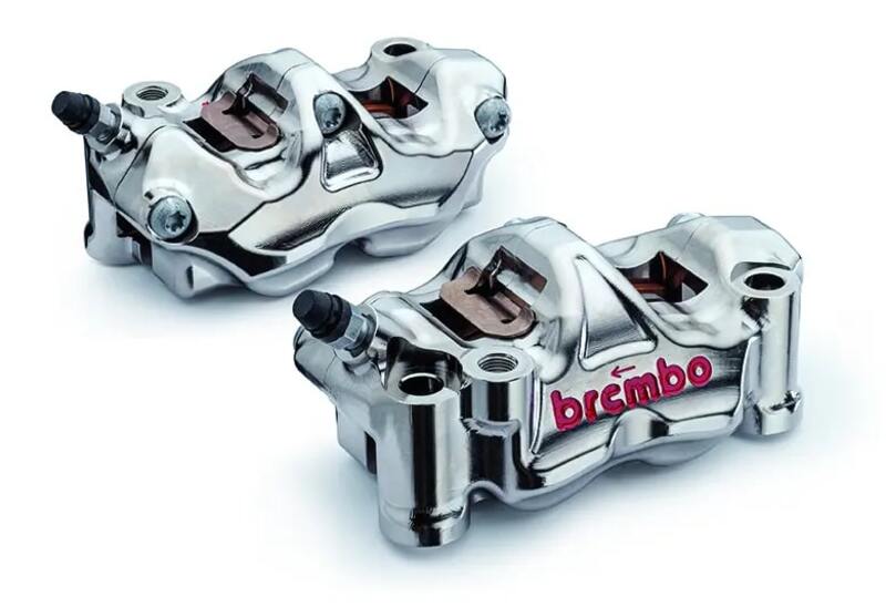 Ducati Hyperstrada 821 [BREMBO RACING] - Pair of GP4RX - 1mm brake calipers (CNC machined - chrome plated) (with pads)