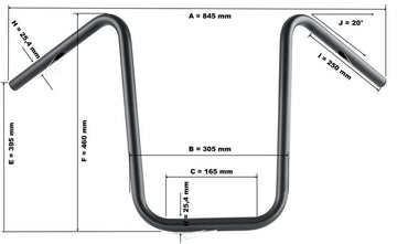 Kawasaki Vn 900 [HIGHWAY HAWK] - Bad Hawk 1 inch handlebar with 3 holes, 845mm wide 370mm high, chrome