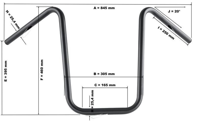 Suzuki Vl 800 [HIGHWAY HAWK] - Bad Hawk 1 inch handlebar with 3 holes, 845mm wide 370mm high, chrome