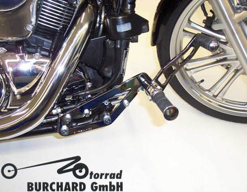Kawasaki Vn 900 [BURCHARD EXCELLENCE] - forward footrest system with ABE, +17 cm, Kawasaki VN 900 Classic /Custom, Sundance smooth, glossy black