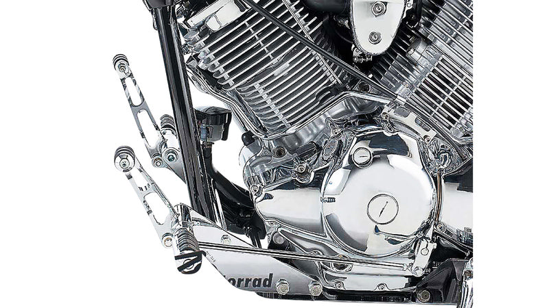 Yamaha Xvs 1100 [BURCHARD EXCELLENCE] - forward footrest system with ABE, +19 cm, Yamaha XVS 1100 Drag Star /Classic, Sundance milled, chrome