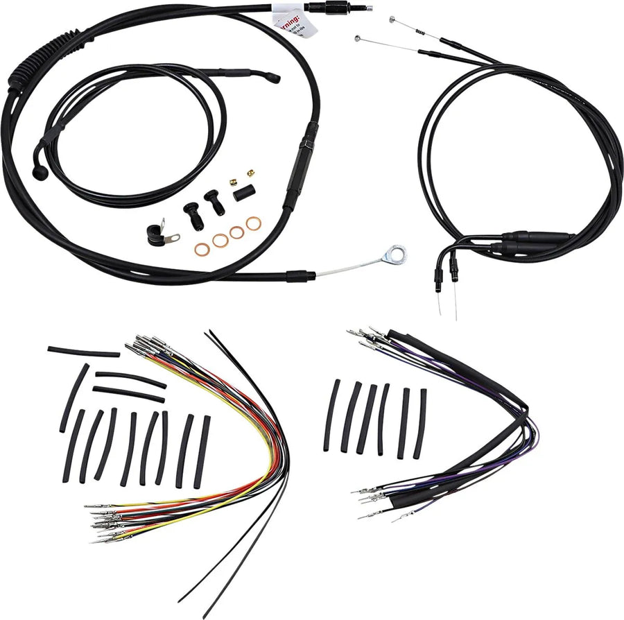 harley davidson flst [BURLY BRAND] - Complete Black Vinyl Handlebar Cable/Line Kit for Ape Hanger